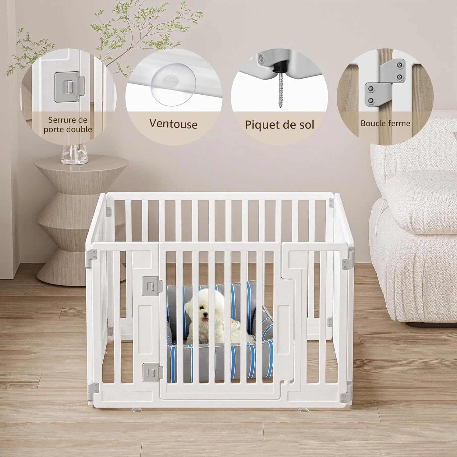 Parc pour Chien, Enclos pour Chiot Interieur et Externe, Cage pour Animaux avec Porte, Solide et Smoth, Installation Simple, Blanc 89 x 89 cm Blanc - 90x90cm (4 pièces)