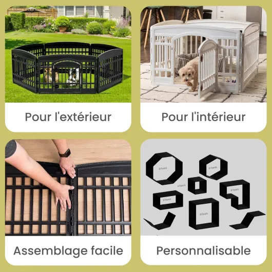 , Parc pour Chien Intérieur, Extérieur avec 8 Panneaux & Porte Verrouillable, H90cm, Blanc, Cage, Enclos, Cloture pour Chiens, Chiot, Chat, Lapin, Animaux de Compagnie, Plastique, CI-908 Blanc 4 Panneaux